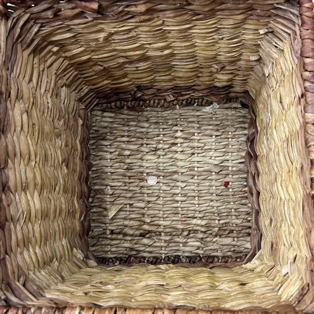 Asian Tapered Square Woven Natural Water Hyacinth Basket Large Tan Eco-friendly